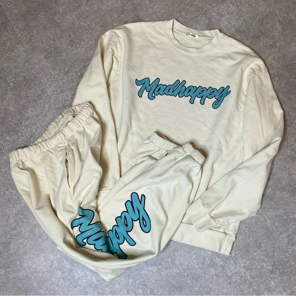 Madhappy Off White Turquoise Campus Crewneck Sweatpant set size medium & large - Picture 1 of 15